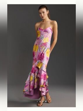 ml monique lhuillier seraphine satin maxi dress ML Monique Lhuillier Seraphine Satin Maxi Dress Sz 4 (e)